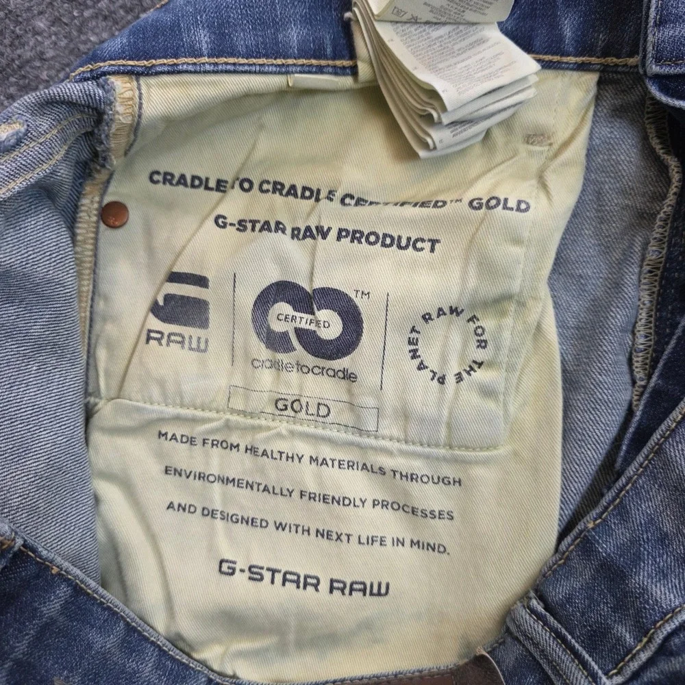 G-Star Raw Jeans Mens 33x33 Blue 3301 Slim Straight Distressed Button Fly Faded